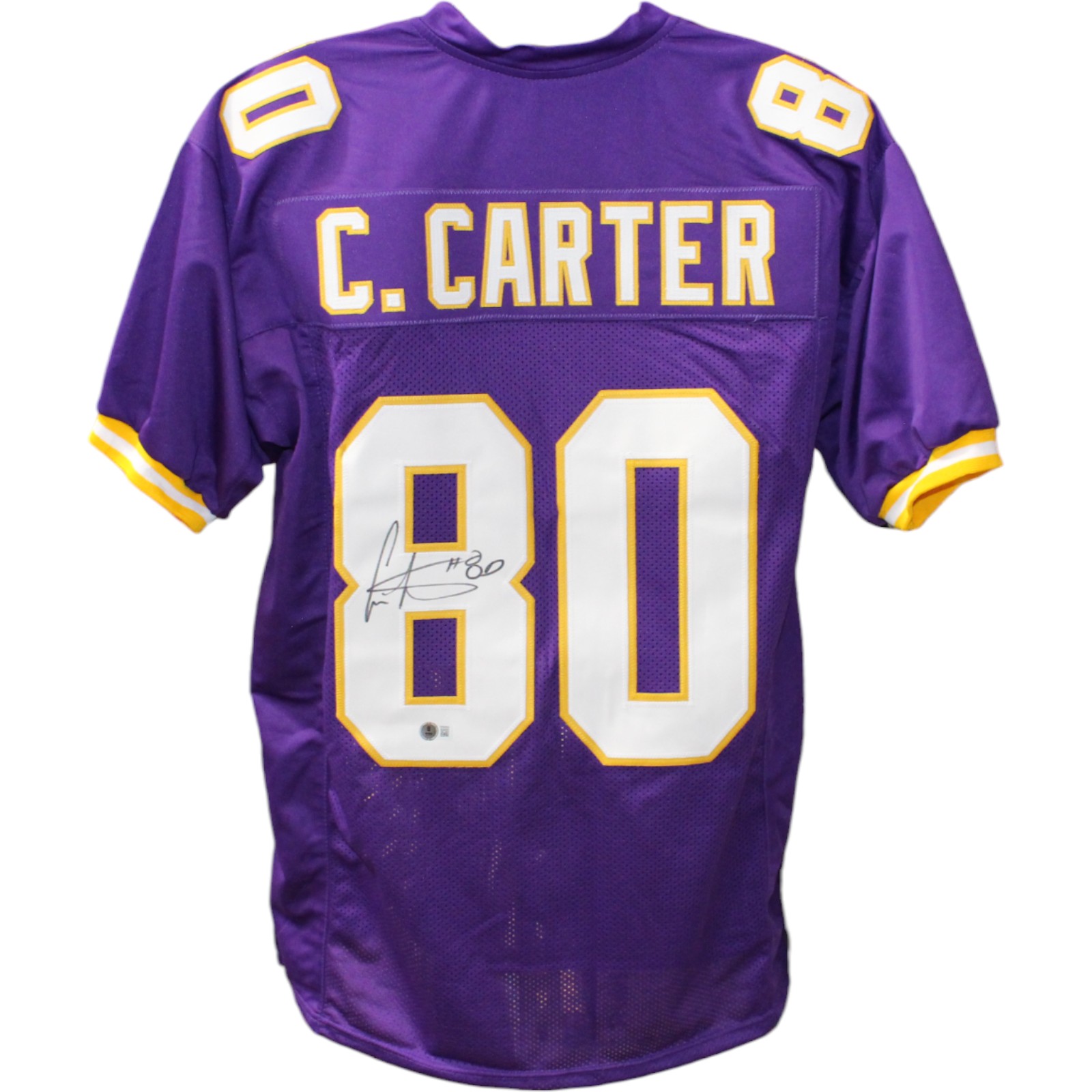 Cris Carter Autographed/Signed Pro Style Purple Jersey Beckett 44677