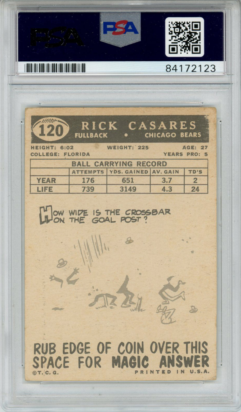 Rick Casares Autographed 1959 Topps #120 Trading Card PSA Slab