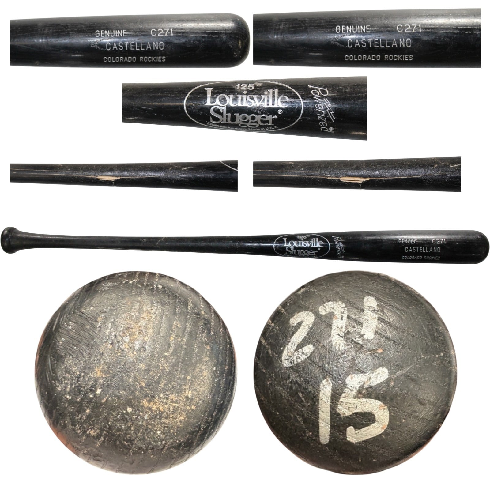 Pedro Castellano Colorado Rockies Game Used Louisville Slugger Broken Bat 57271