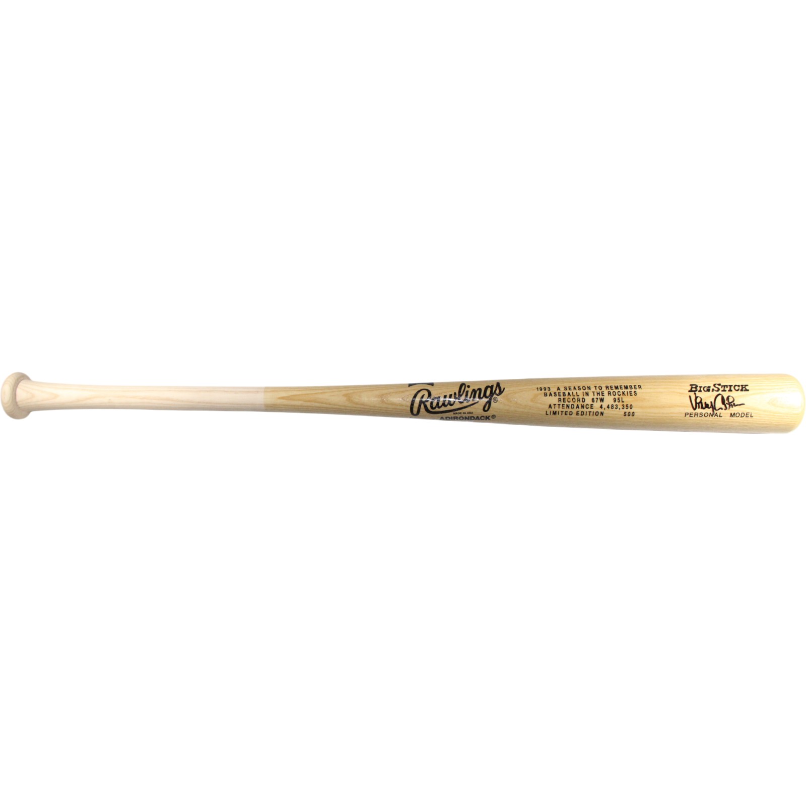 Vinny Castilla Signed Colorado Rockies 1993 Season To Remember Bat Beckett 53420