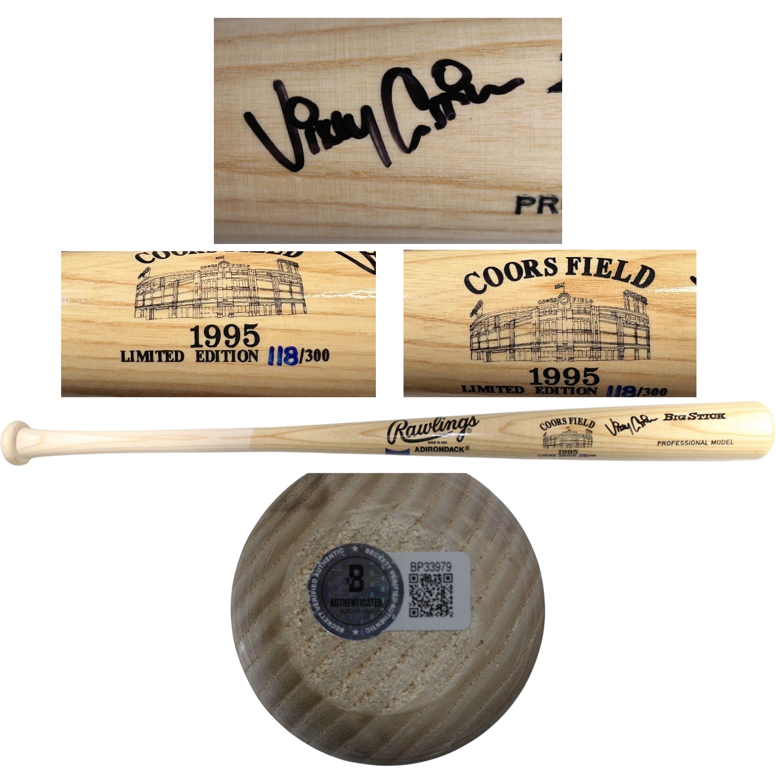 Vinny Castilla Signed Colorado Rockies '95 Coors Field Bat 118/300 Beckett 53415