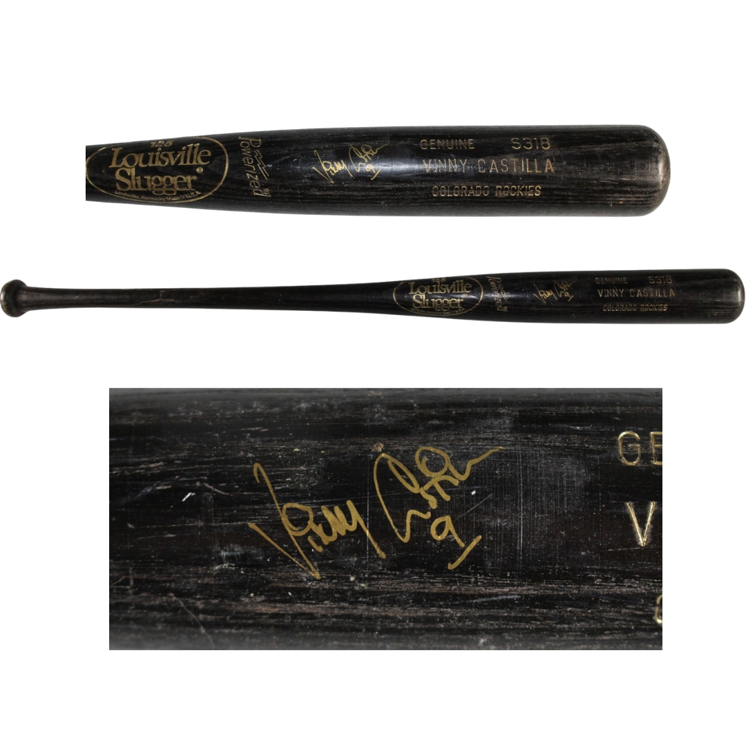 Vinny Castilla Signed Colorado Rockies Game Used Louisville Slugger Bat 53931