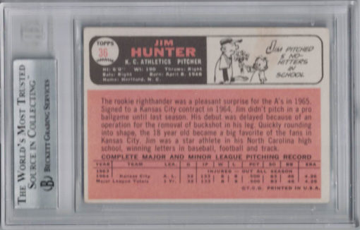 Jim Catfish Hunter Signed Kansas City Athletics 1966 Topps #36 Card BAS 27026