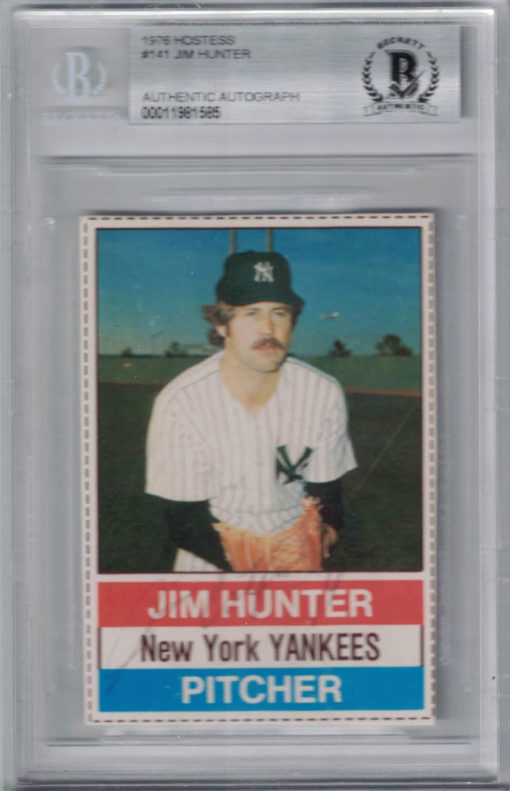 Jim Catfish Hunter Signed New York Yankees 1976 Hostess 141 Card BAS