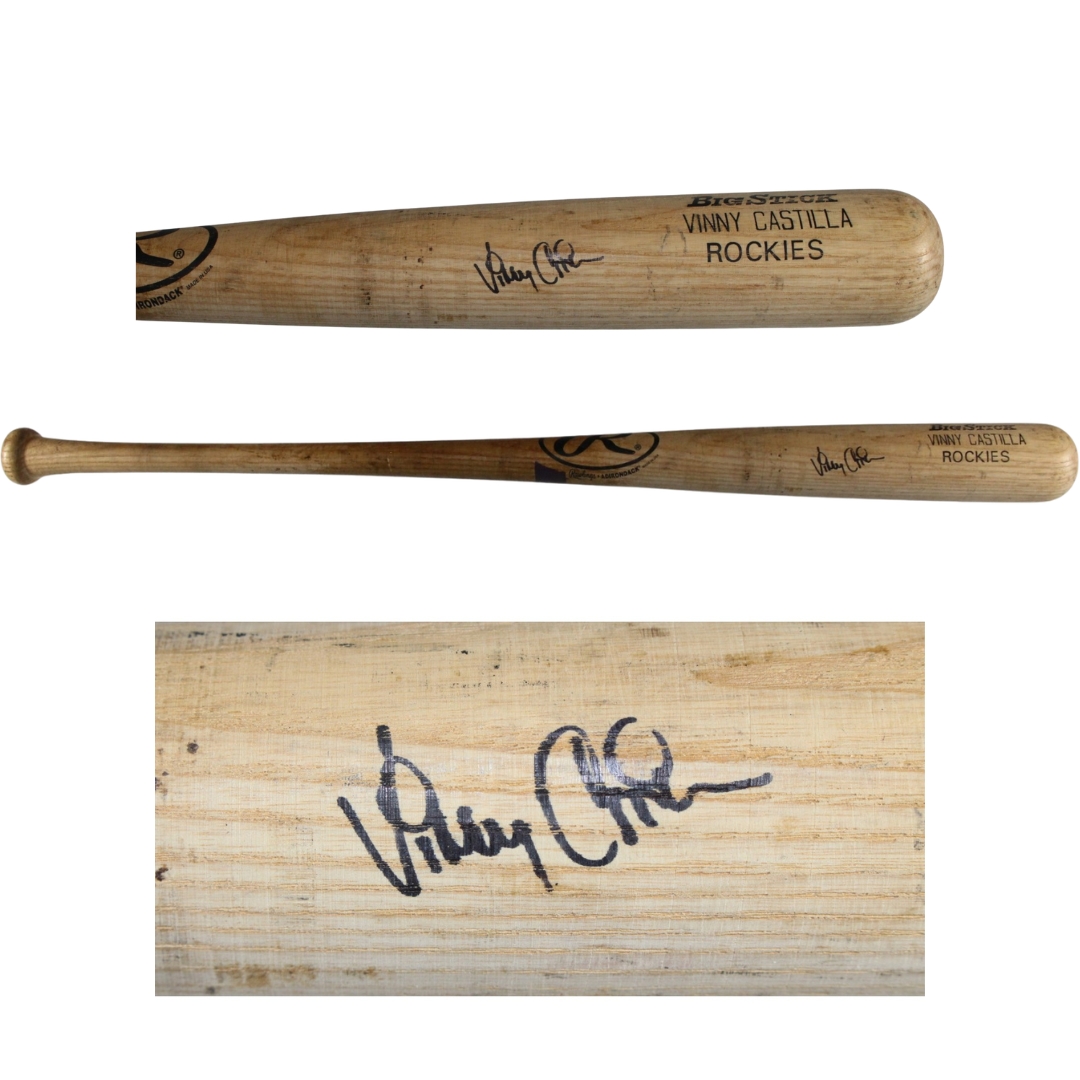 Vinny Castilla Autographed Colorado Rockies Game Used Rawlings Blonde Bat 53932