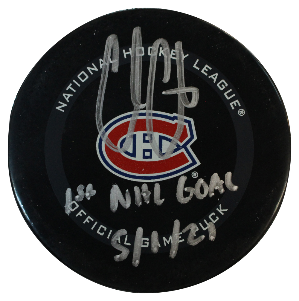 Cole Caufield Signed Montreal Canadiens Hockey Puck 1st Goal Fanatics
