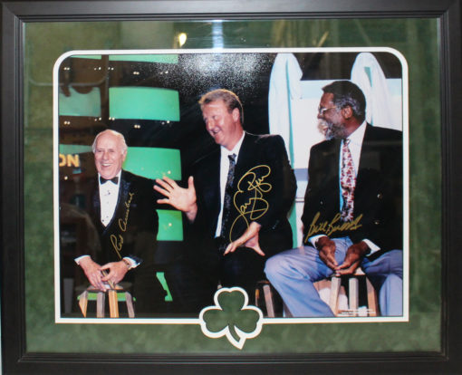 Auerbach Bird & Russell Autographed Boston Celtics Framed 16x20 Photo 10393