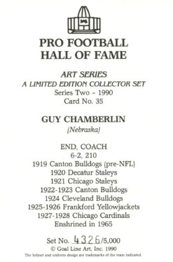 Guy Chamberlin Canton Bulldogs Goal Line Art Card Series 2 No. 35 LE /5000 58052