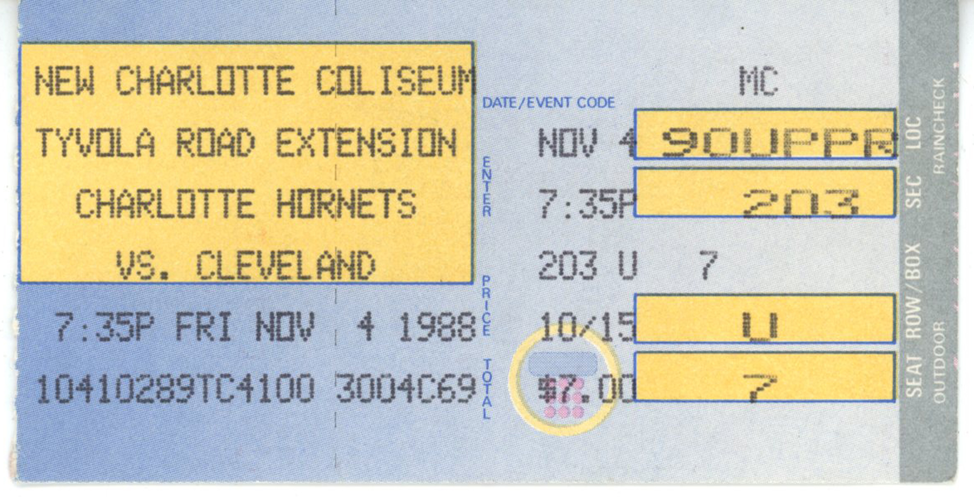 Charlotte Hornets Nov 4, 1988 Ticket Stub Franchise First Game