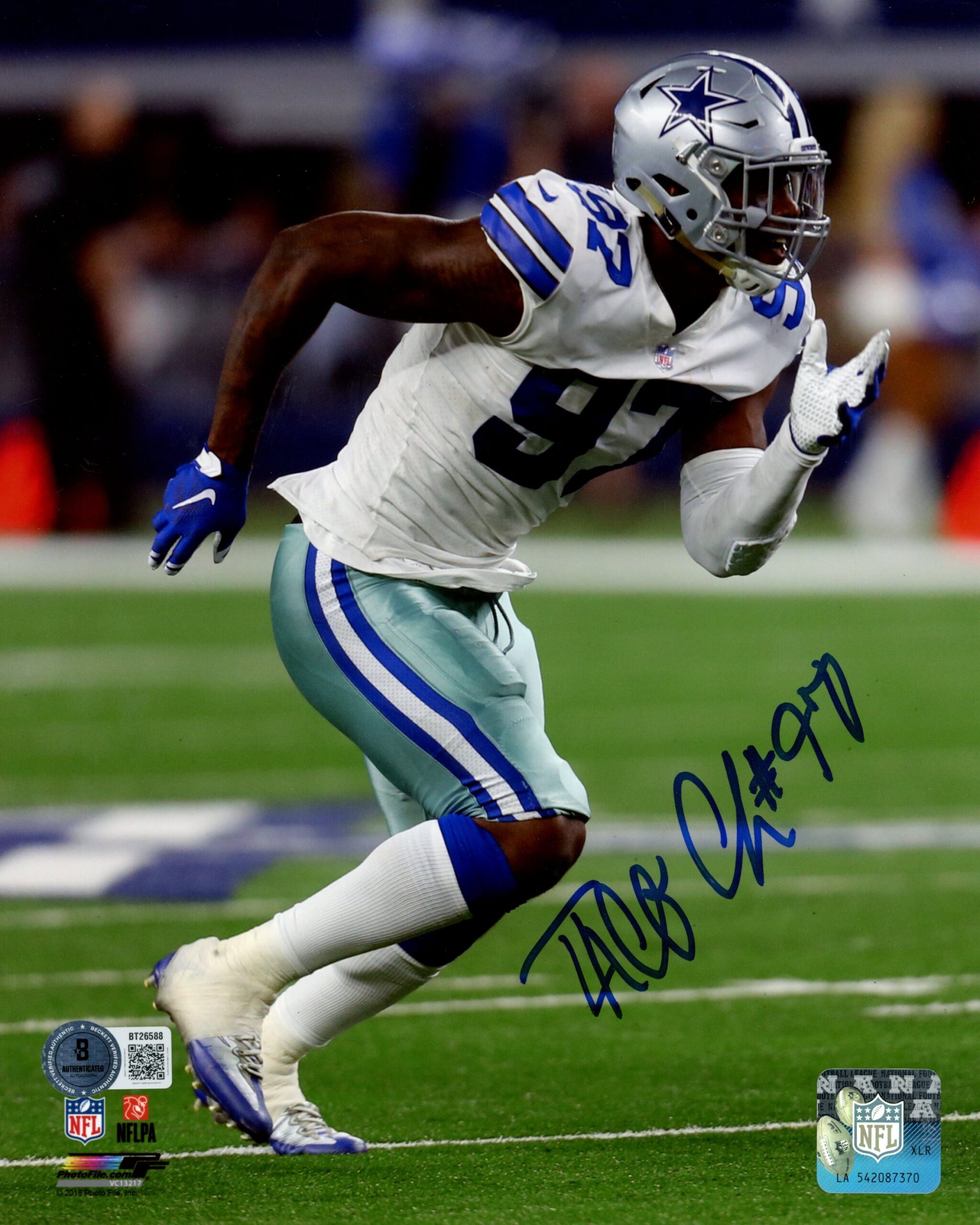 Taco Charlton Autographed Dallas Cowboys 8x10 Photo PF White Solo Beckett 56762