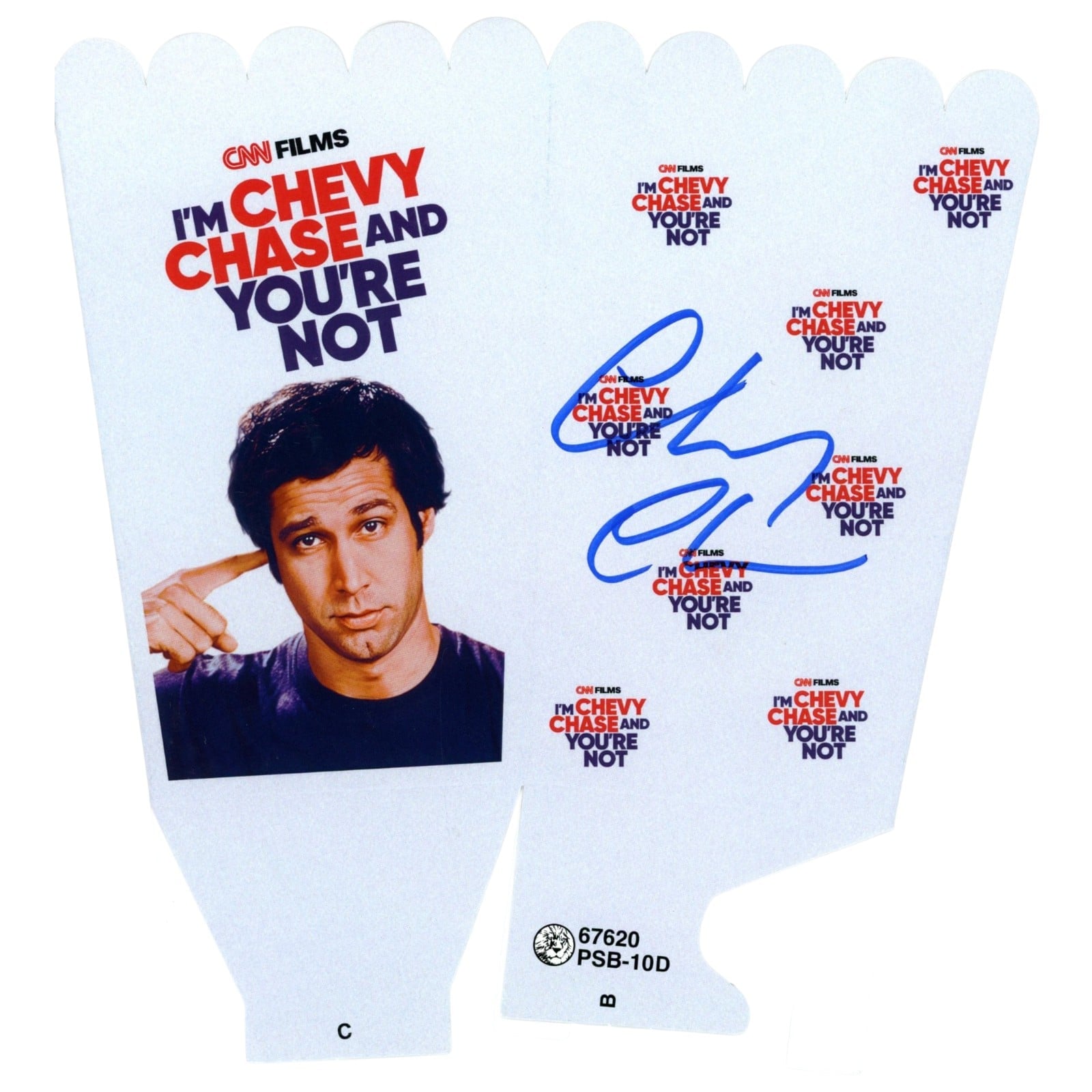 Chevy Chase Autographed/Signed CNN Films Popcorn Bucket Beckett WIT 58300