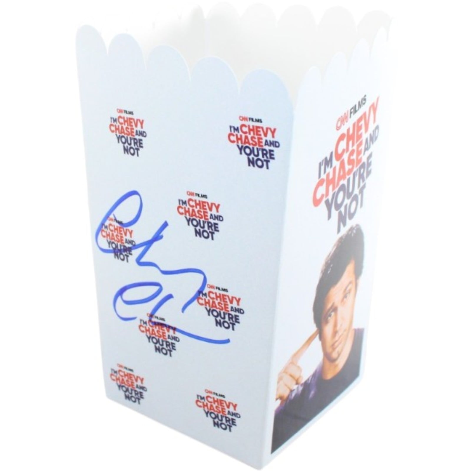 Chevy Chase Autographed/Signed CNN Films Popcorn Bucket Beckett WIT 58300