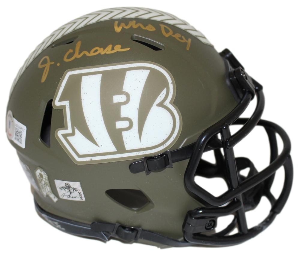 Ja'Marr Chase Signed Cincinnati Bengals Salute To Service Mini Helmet BAS