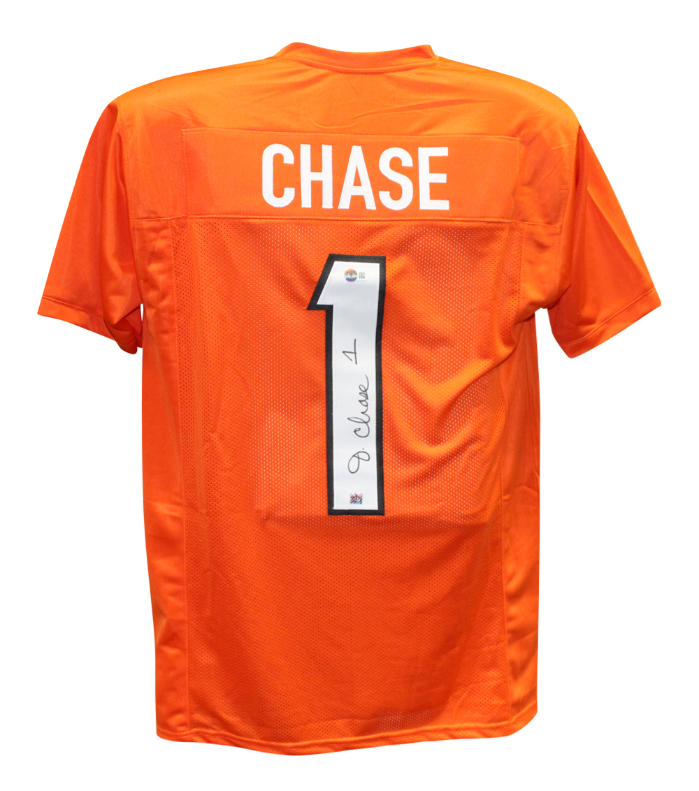 Jamarr Chase Autographed/Signed Pro Style Orange Jersey Beckett