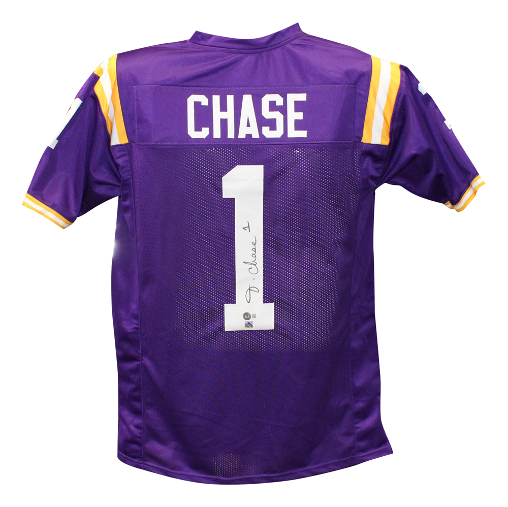 Ja'Marr Chase Autographed/Signed LSU Tigers Pro Style Purple XL Jersey BAS