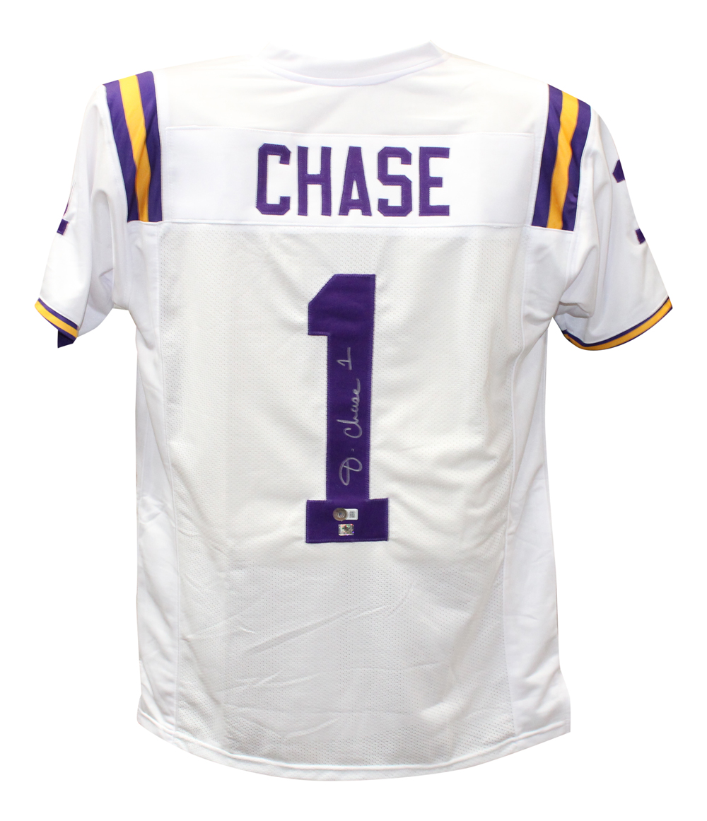 Ja'Marr Chase Autographed/Signed LSU Tigers Pro Style White XL Jersey BAS