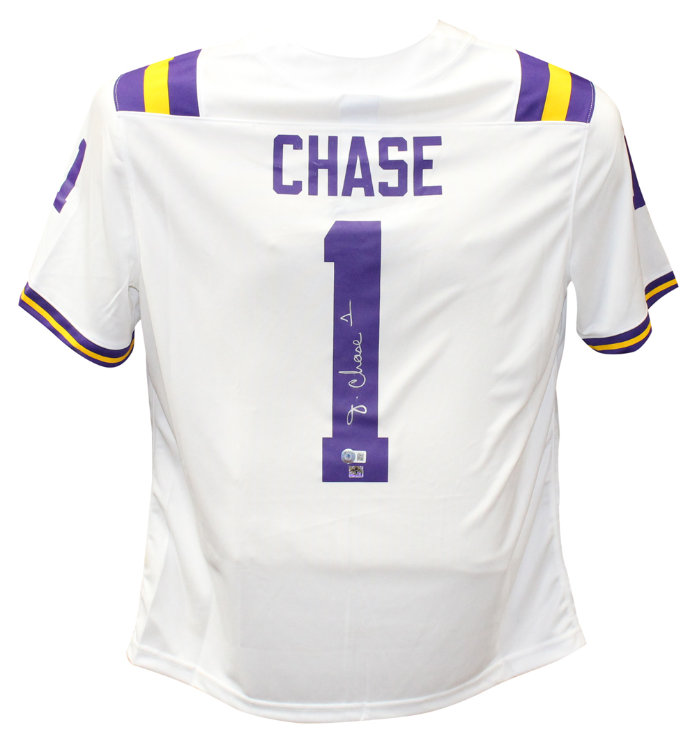 Ja'Marr Chase Autographed/Signed LSU Tigers Nike White L Jersey BAS
