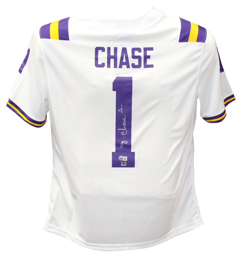 Ja'Marr Chase Autographed/Signed LSU Tigers Nike White L Jersey BAS 