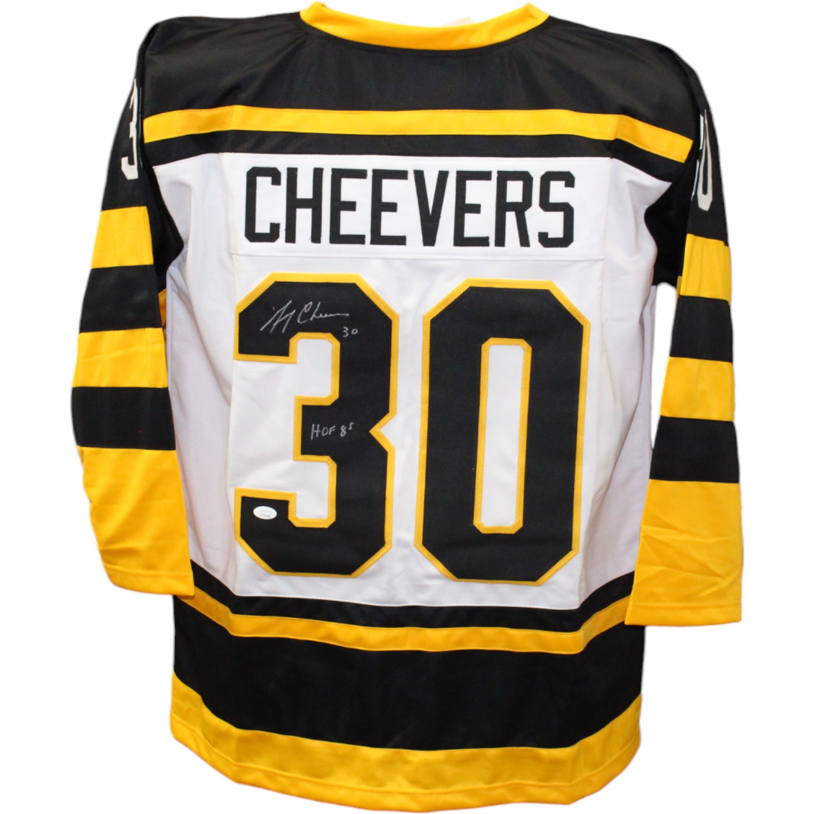 Gerry Cheevers Autographed/Signed Pro Style White Jersey JSA