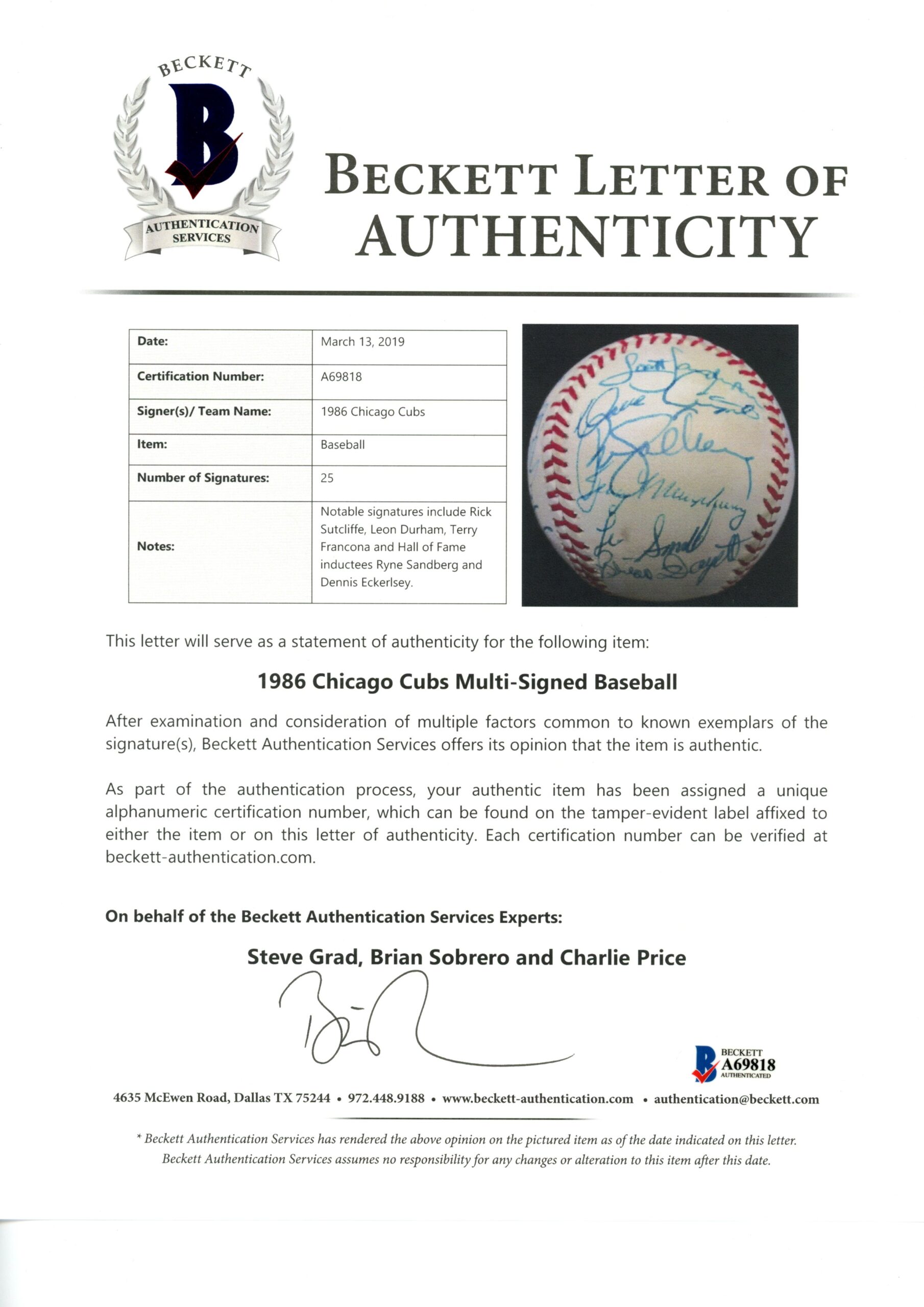 Chicago Cubs 1986 Team Sandberg Eckersley +23 Sigs Signed Baseball Beckett 56280 5 Chicago Cubs 1986 Team Sandberg Eckersley +23 Sigs Signed Baseball Beckett 56280