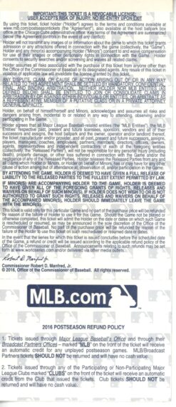 Chicago Cubs 2016 World Series Game 3 Full Ticket Stub MLB 55540