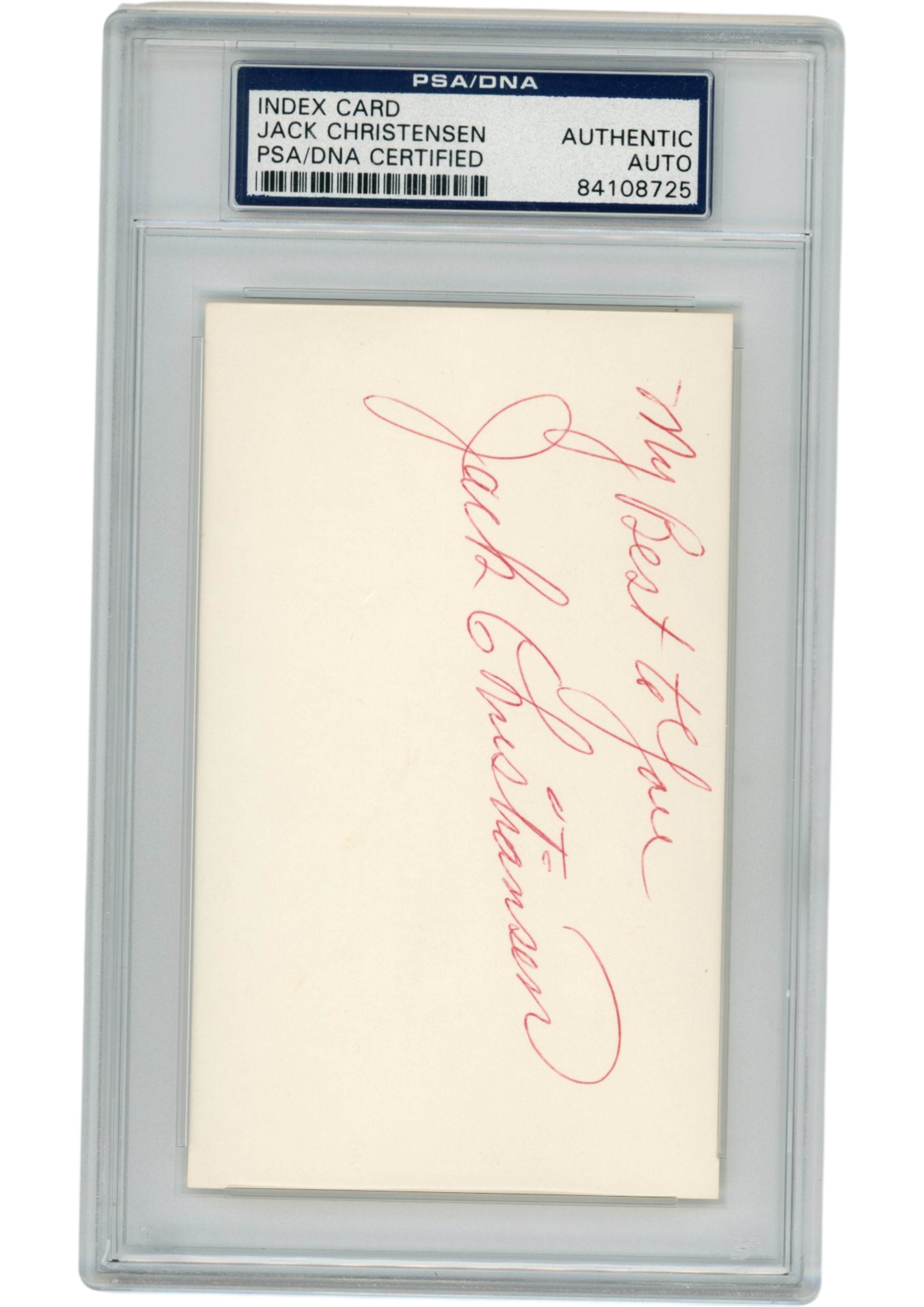 Jack Christensen Autographed Detroit Lions Index Card Slabbed PSA 54891