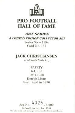 Jack Christiansen Detroit Lions Goal Line Art Card Series 6 No. 152 /5000 58053