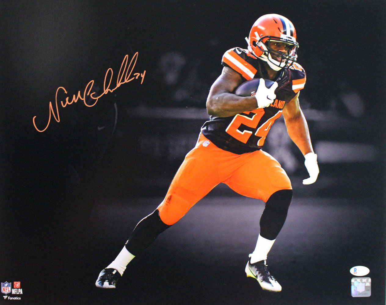 Nick Chubb Autographed/Signed Cleveland Browns 16×20 Photo BAS 27619