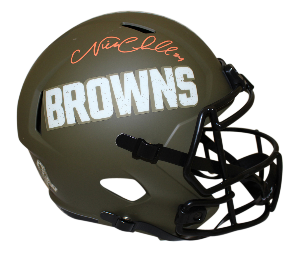 Nick Chubb Signed Cleveland Browns F/S Salute Speed Helmet Beckett