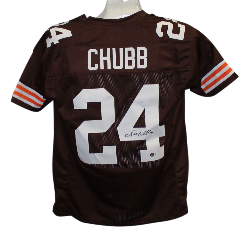 Nick Chubb Autographed/Signed Pro Style Brown XL Jersey BAS 32358