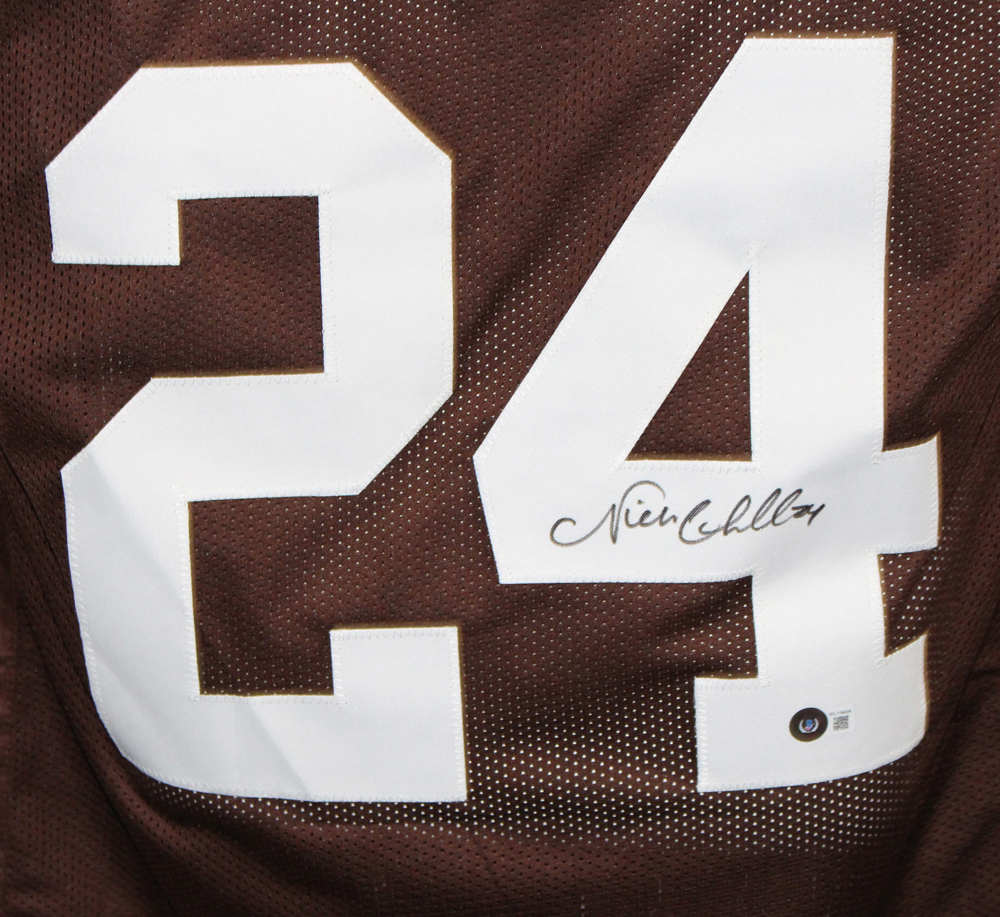 Nick Chubb Autographed/Signed Pro Style Brown XL Jersey BAS 32358