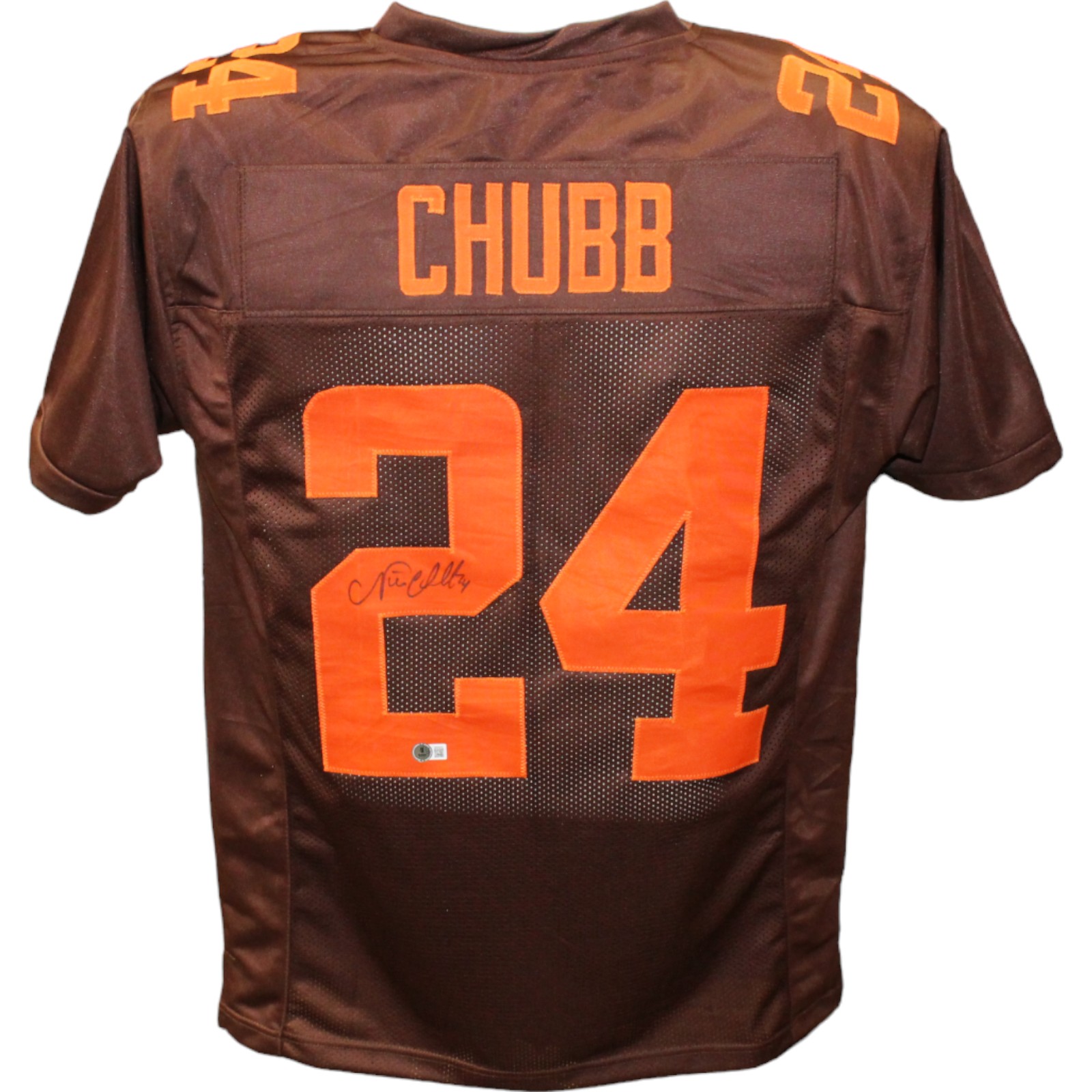 Nick Chubb Autographed/Signed Pro Style Color Rush Brown Jersey Beckett