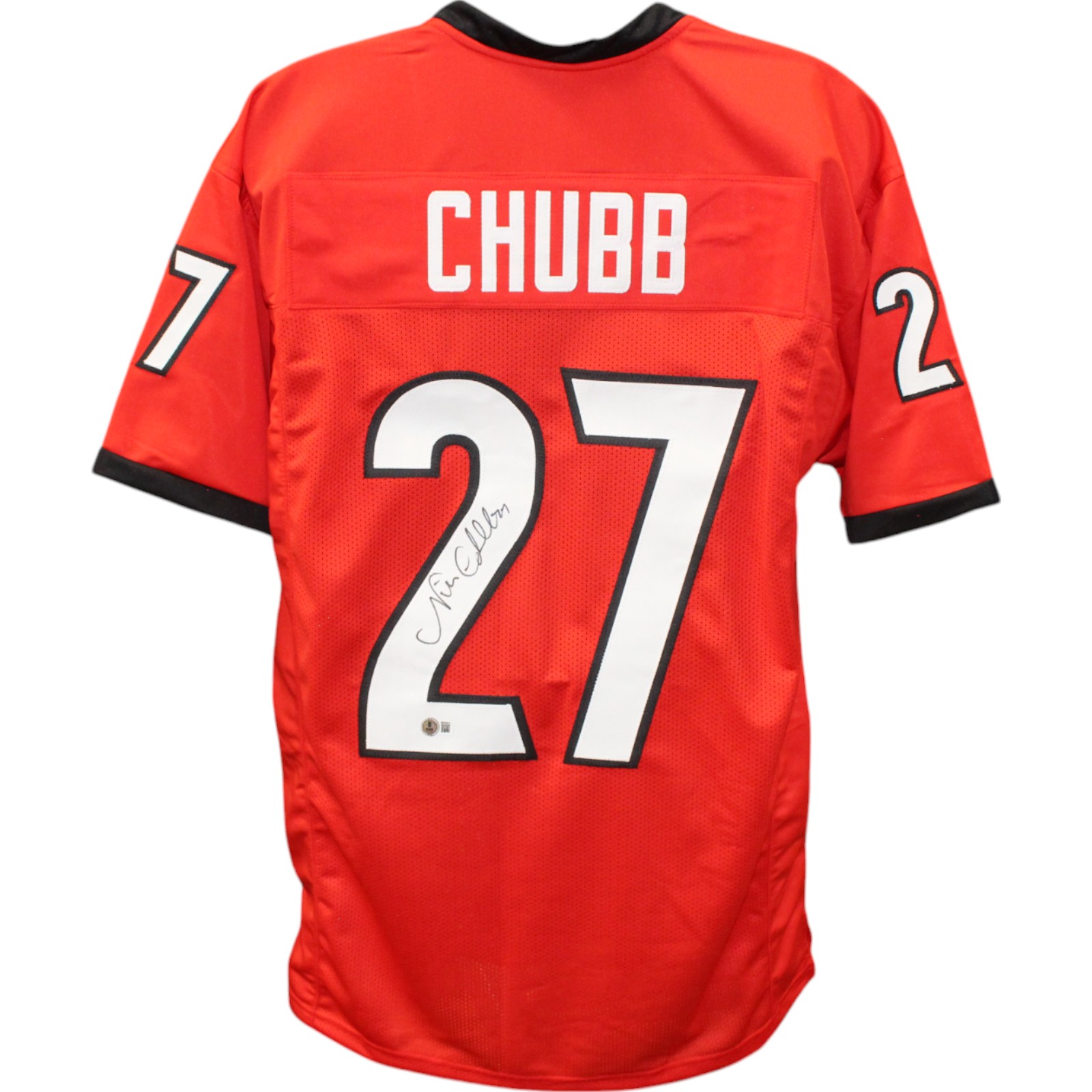 Nick Chubb Autographed/Signed College Style Red XL Jersey Beckett Witness 49789