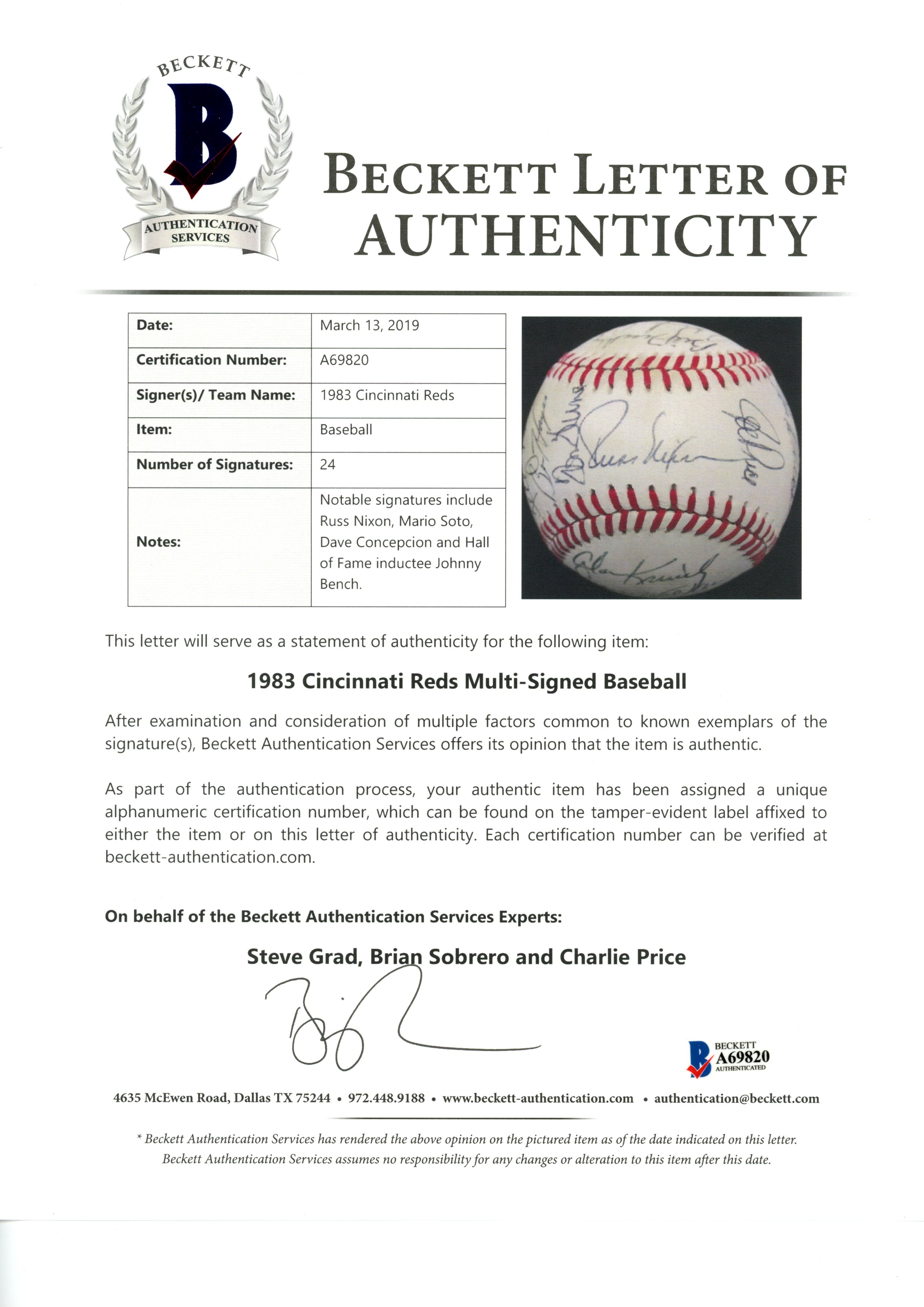 Cincinnati Reds 1983 Team Bench Soto + 22 Sigs Signed NL Baseball Beckett 56276 10 Cincinnati Reds 1983 Team Bench Soto + 22 Sigs Signed NL Baseball Beckett 56276