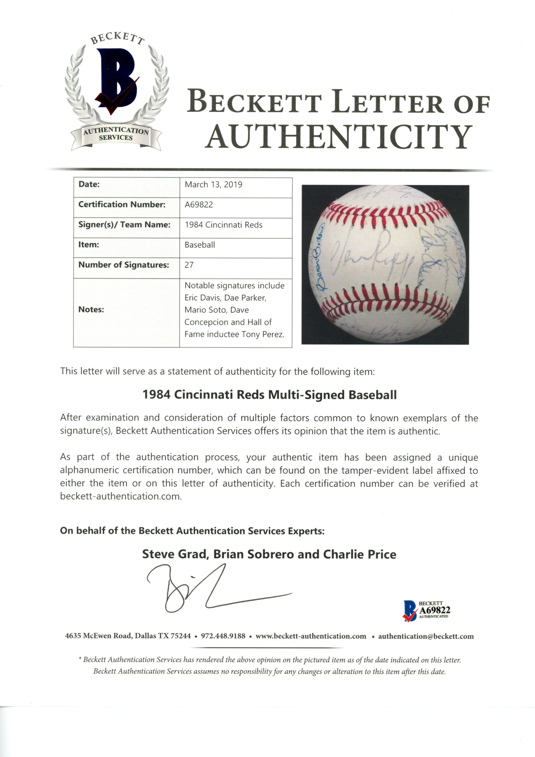 Cincinnati Reds 1984 Team Perez Parker +25 Sigs Signed NL Baseball Beckett 56277 7 Cincinnati Reds 1984 Team Perez Parker +25 Sigs Signed NL Baseball Beckett 56277