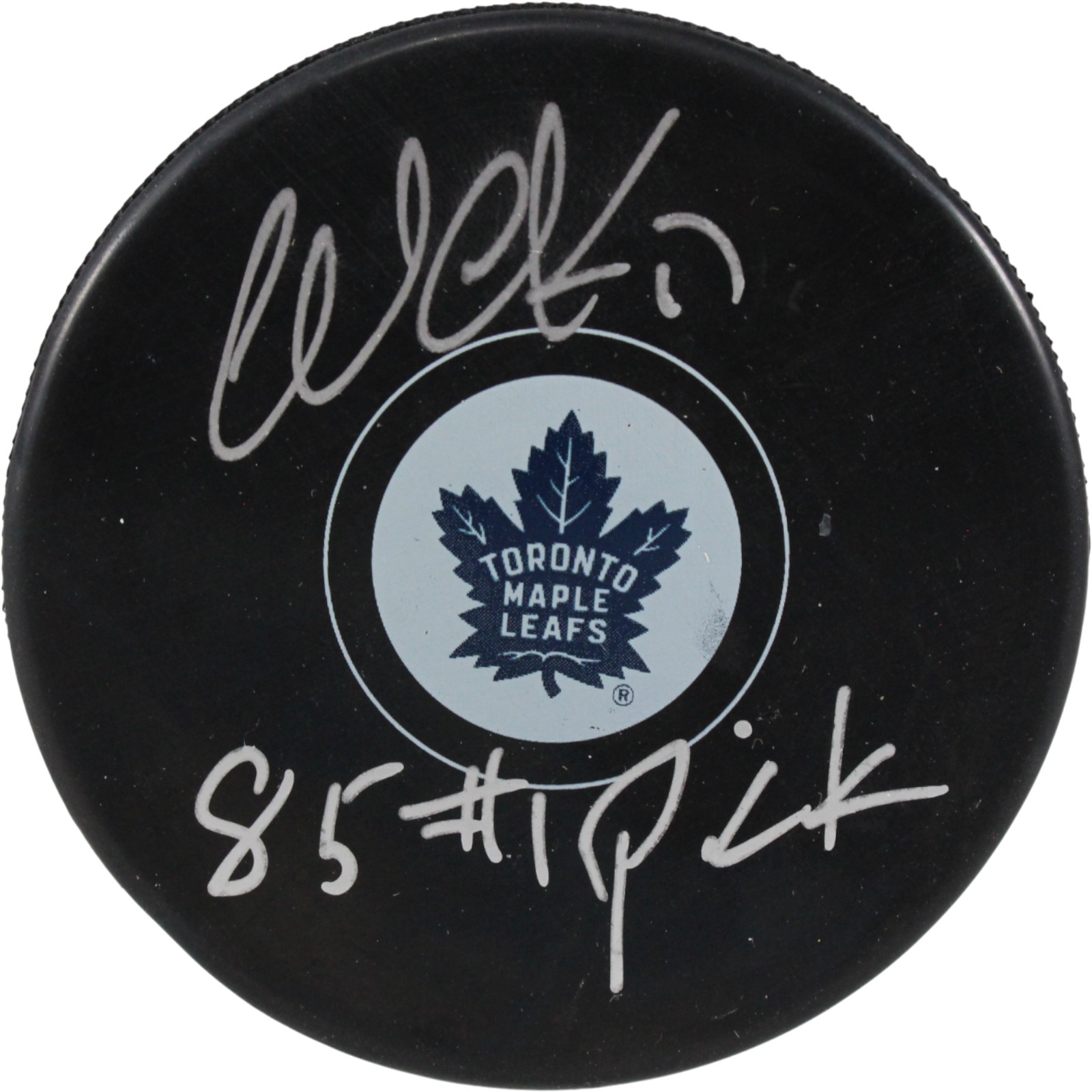 Wendel Clark Autographed Toronto Maple Leafs Logo Puck 1st Pick 85 JSA 53990
