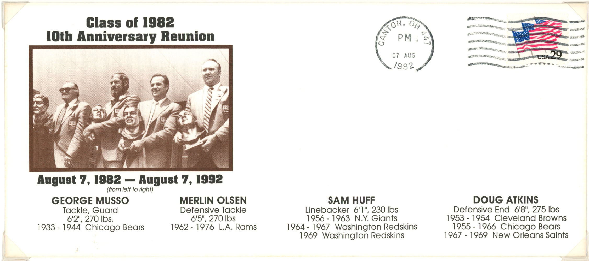 Class of 1982 10th Anniversary Reunion Hall of Fame Cachet Envelope