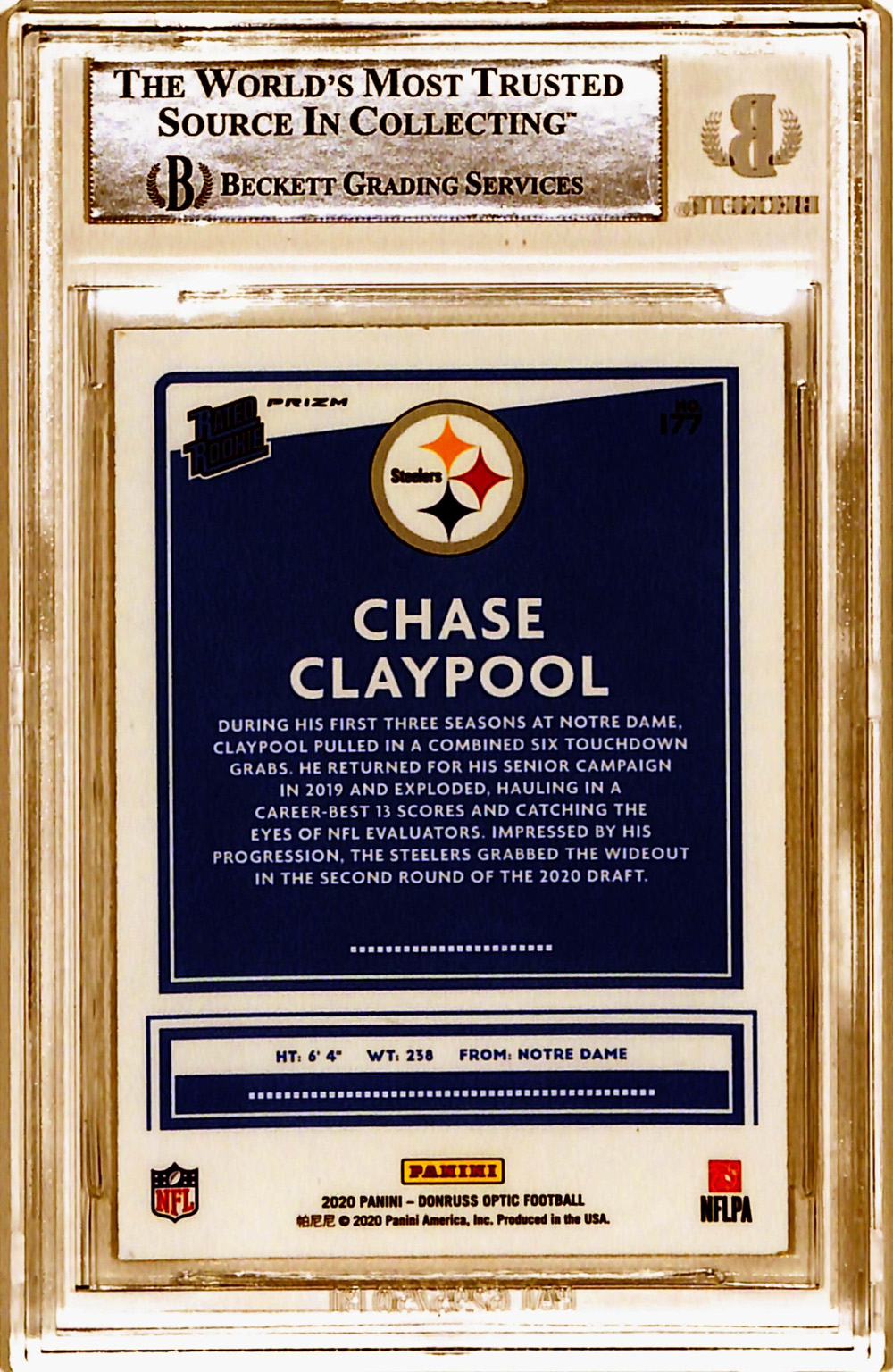 Chase Claypool Signed 2020 Donruss Optic #177 Rookie Card Beckett Slab