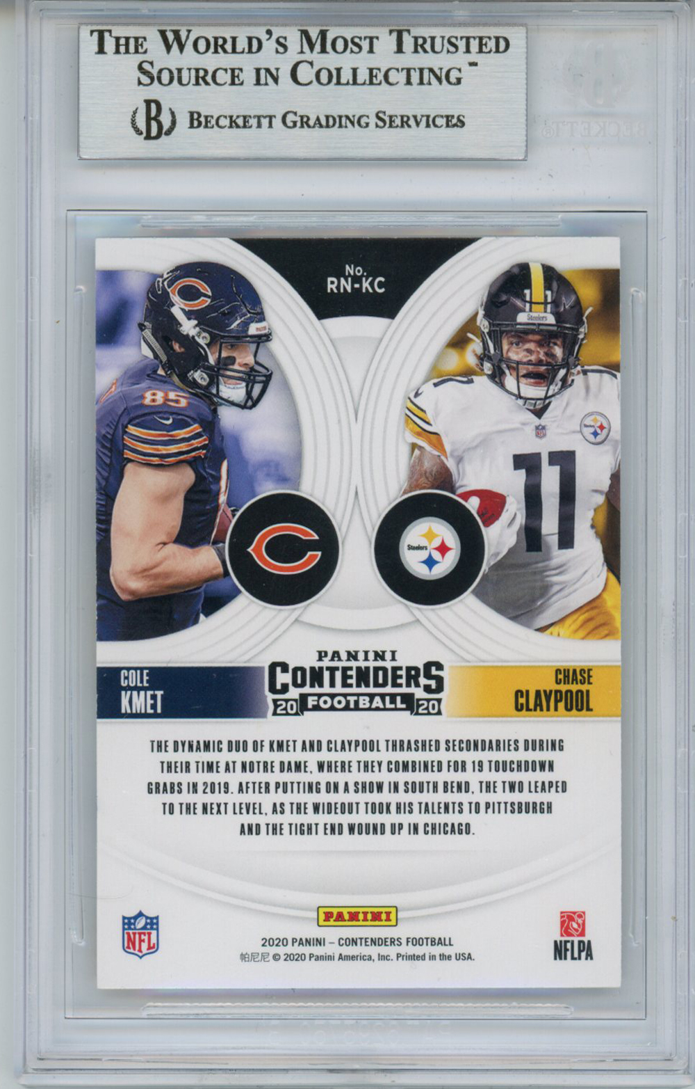 Chase Claypool & Cole Kmet Signed 2020 Panini Contenders Optic Card BAS