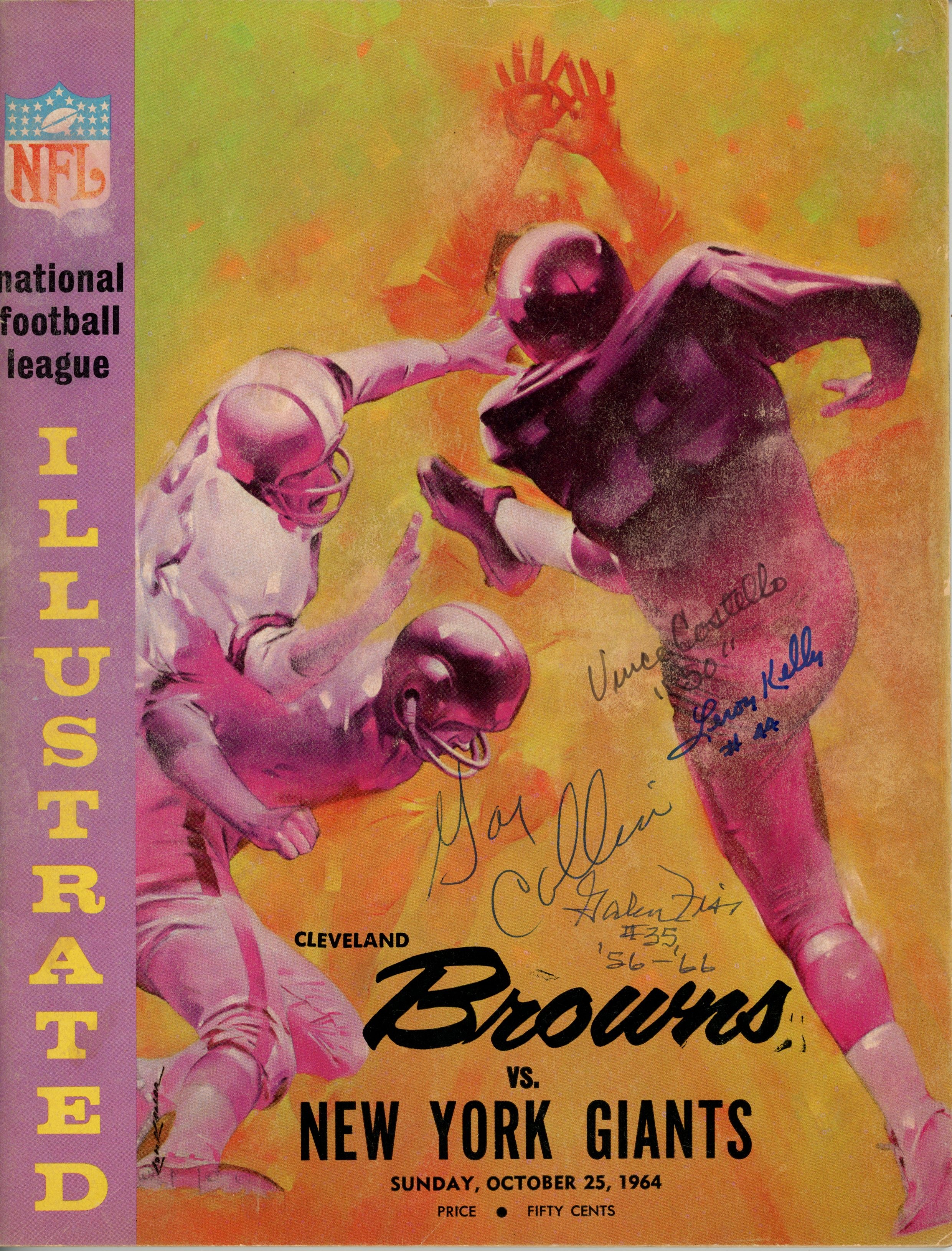 Costello Kelly Collins Fiss Autographed Cleveland Browns Magazine JSA 55096