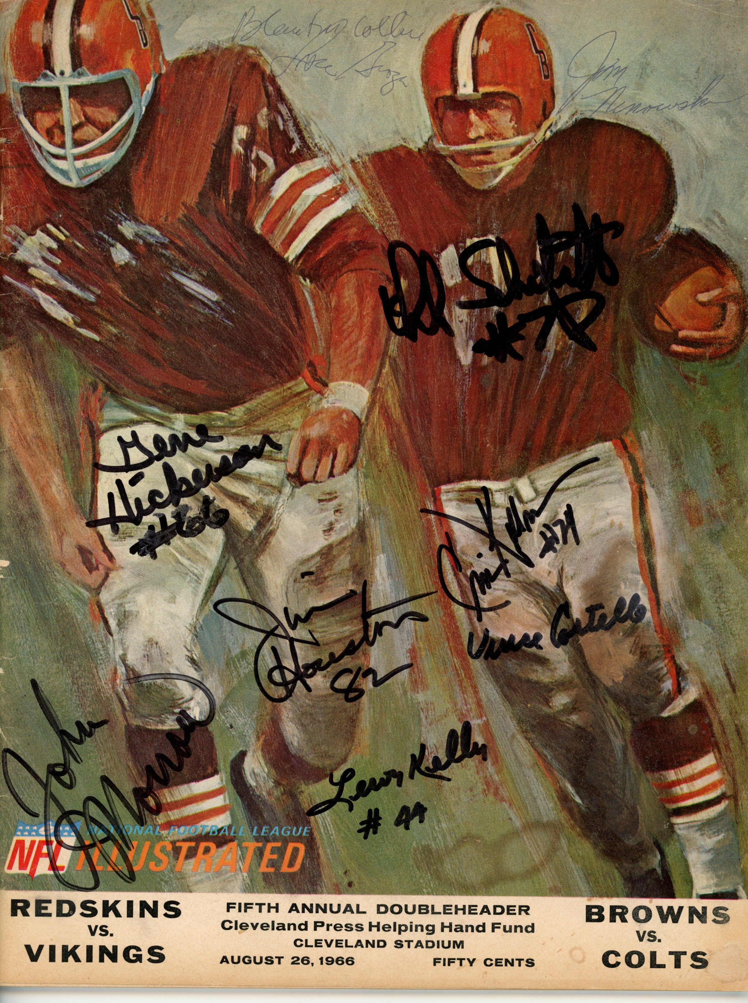 Costello Kelly Houston Hickerson +5 Signed Cleveland Browns Magazine JSA 55095