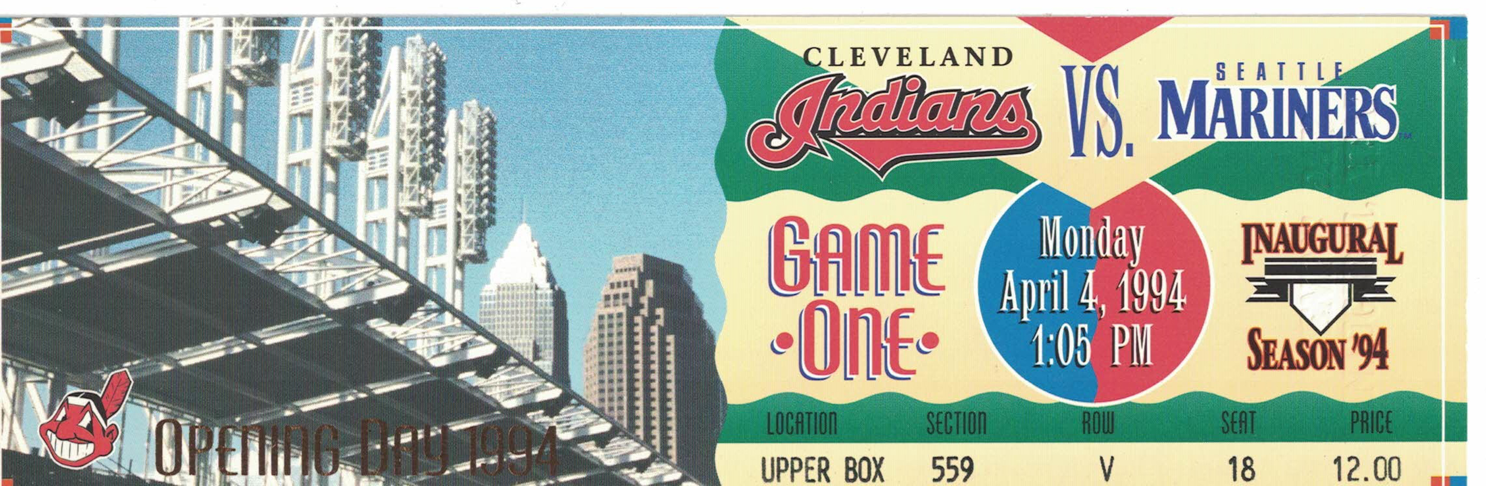 Cleveland Indians 1994 Opening Day Ticket & Display Stand 32232