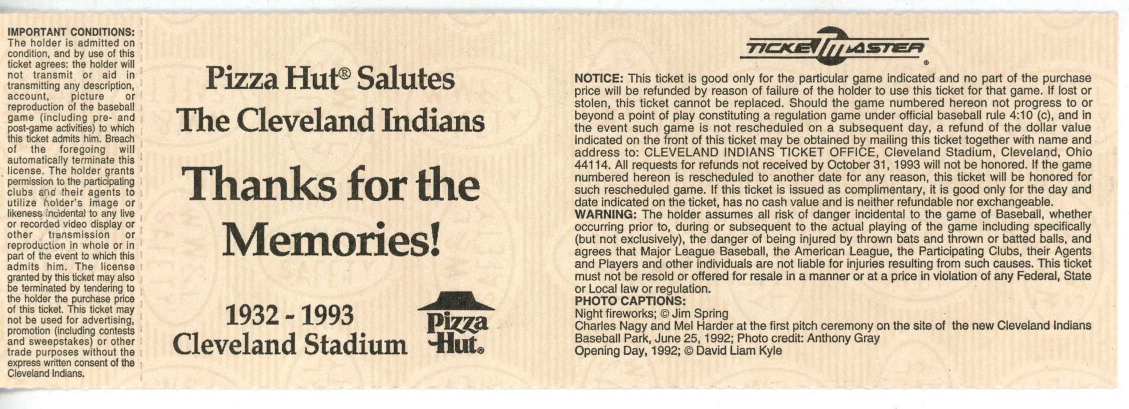Cleveland Indians Municipal Stadium Last Series 10/1-3 93 White Sox Ticket 56247