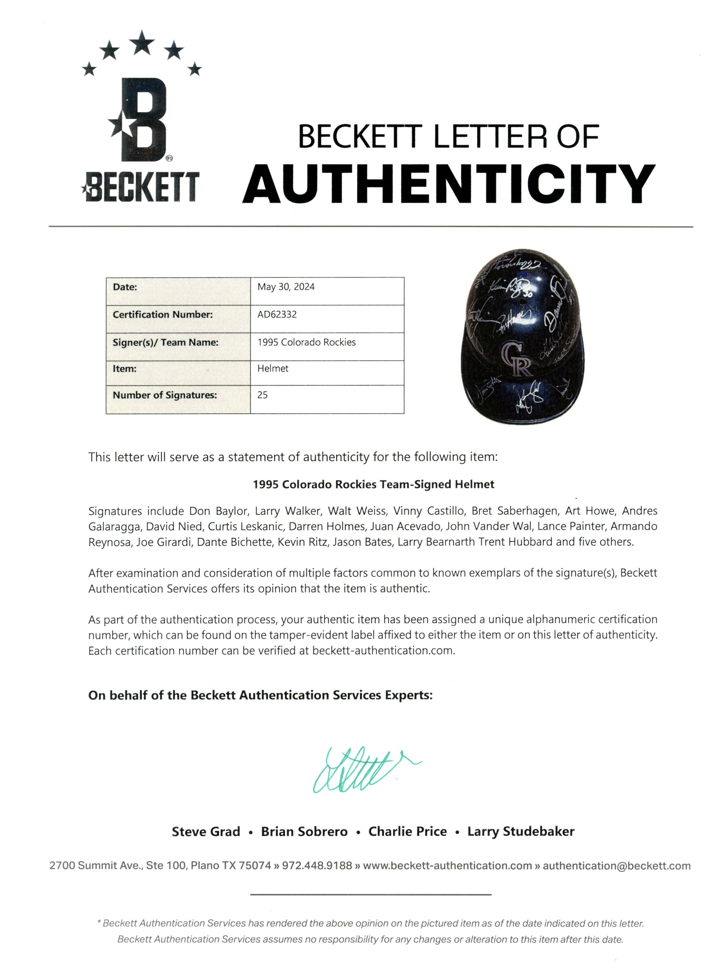 Walker Bichette Castilla +22 Signed Colorado Rockies 1995 Helmet Beckett 55420 13 Walker Bichette Castilla +22 Signed Colorado Rockies 1995 Helmet Beckett 55420