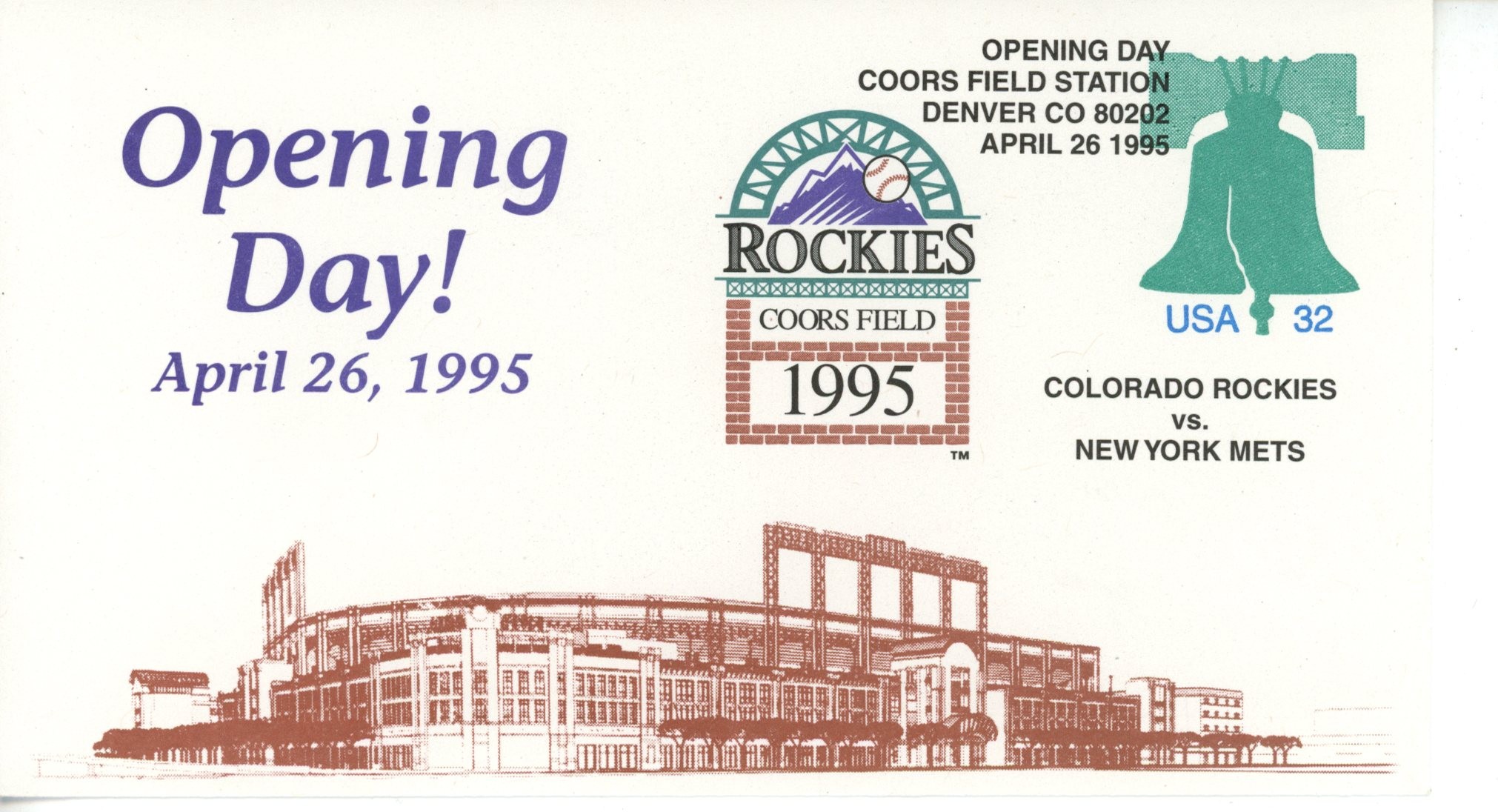 Colorado Rockies 1995 Opening Day 04/26/1995 vs. Mets Envelope 56254 