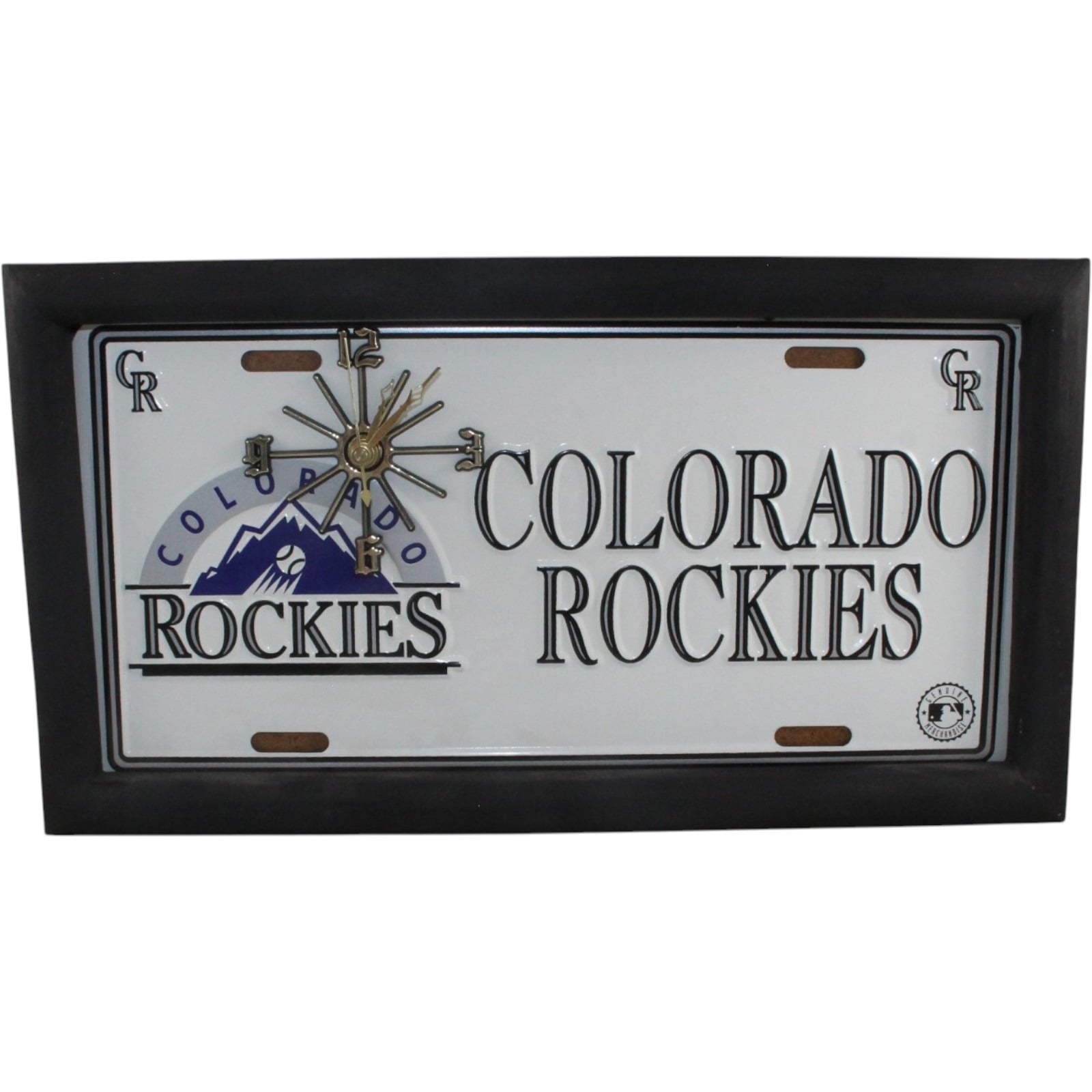Colorado Rockies License Plate Clock Vintage Wood Frame Battery 57843