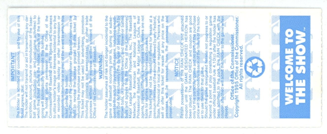 Colorado Rockies Franchise's 1st Playoff Win 10/6/95 Atlanta Braves Ticket 56250
