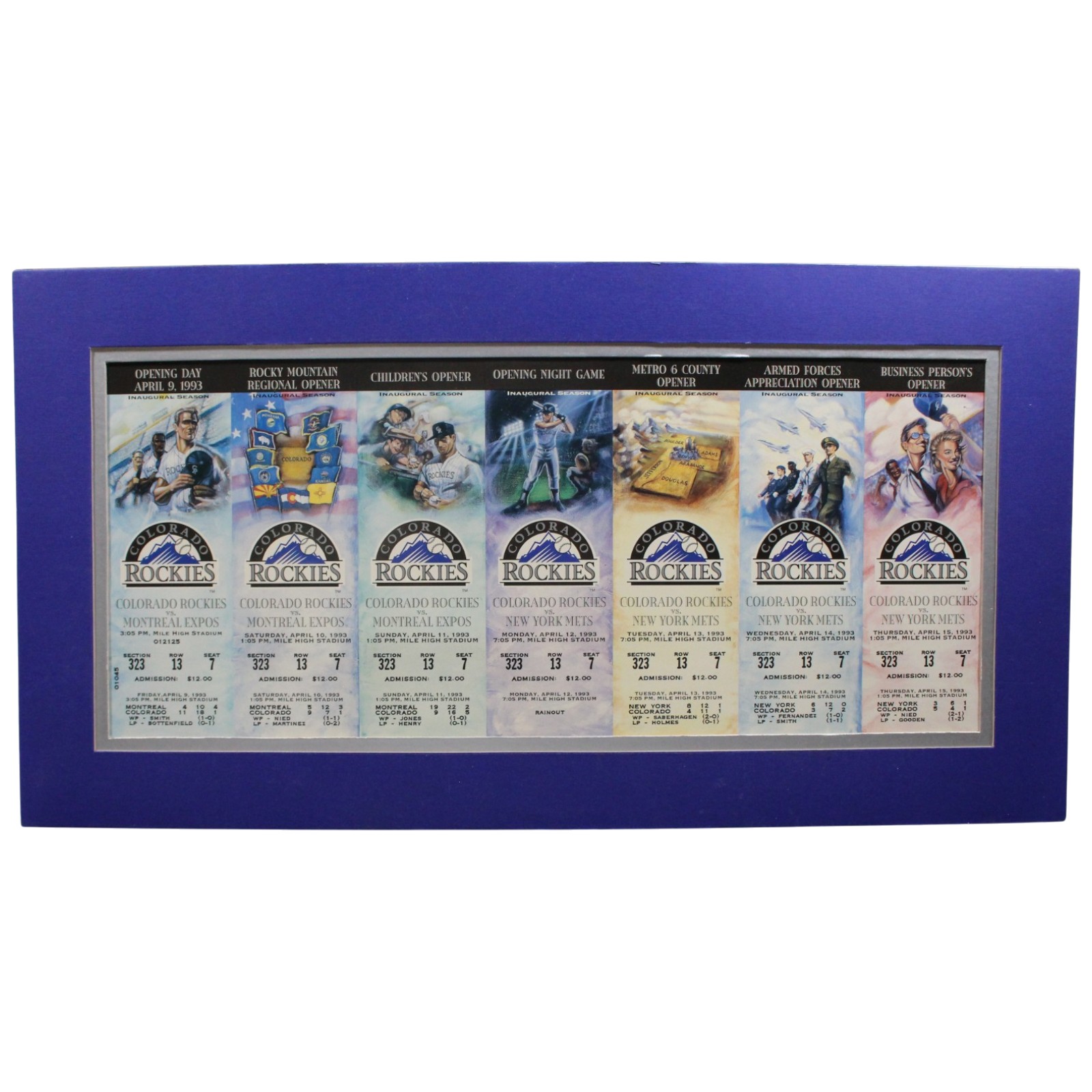 Colorado Rockies MLB Inaugural Season Ticket Sheet Matted Uncut 55937