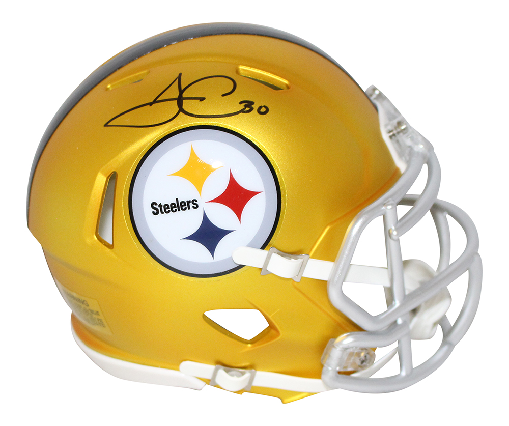 James Conner Autographed Pittsburgh Steelers Blaze Mini Helmet FAN 30393
