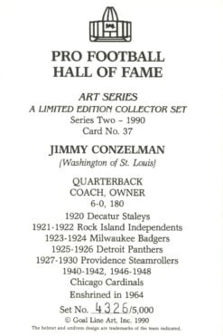 Jimmy Conzelman Providence Steam Roller Goal Line Art Card No. 37 /5000 58055